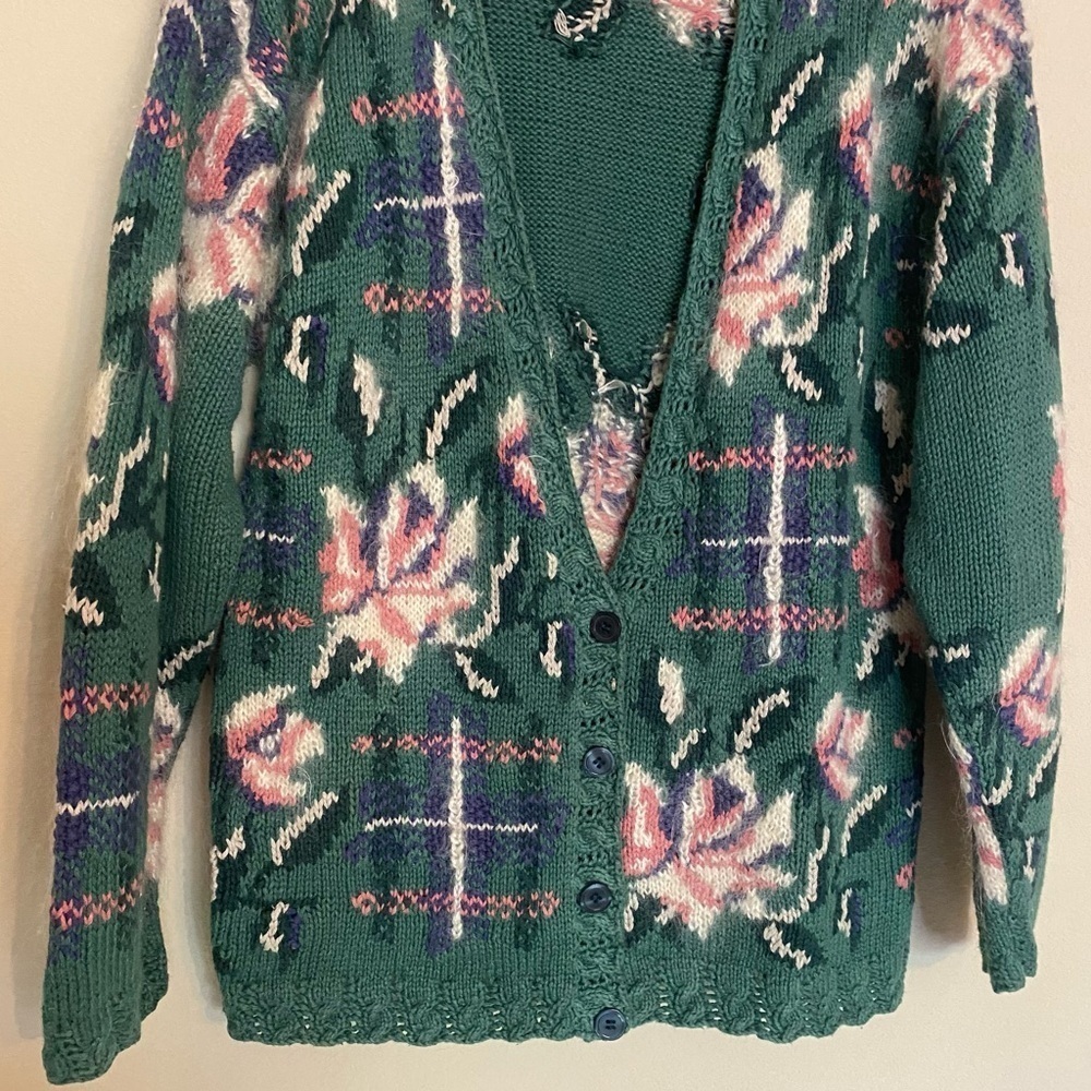 VTG Hand Knitted Cardigan Sweater Ramie Mohair Sz Small Floral Cottage Feminine - Picture 6 of 16